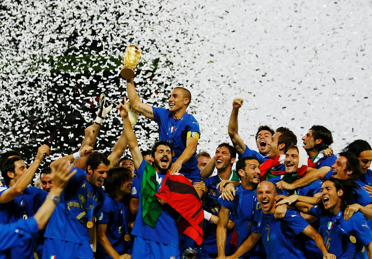 2006 FIFA World Cup Germany Italy Champions Celebration - Italy National Team Lifting the World Cup Trophy at Olympiastadion Berlin, Football Fan Wall Art & Collectible Decor