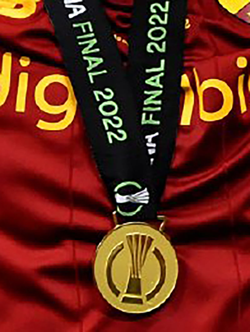 Gold medal with 'Final 2022' text on a red fabric background