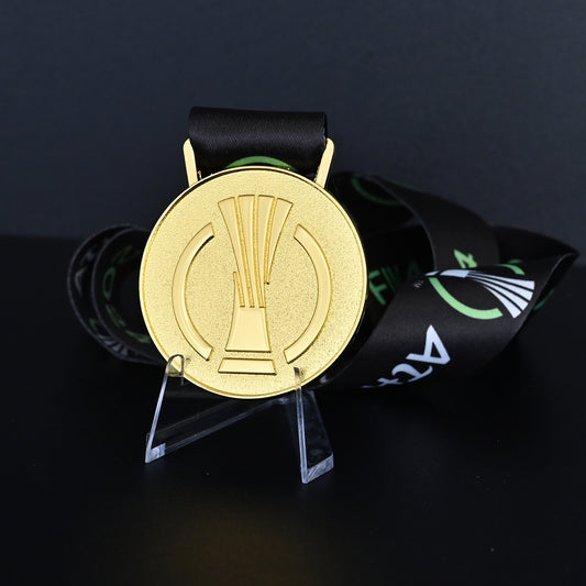 2024 UEFA Europa Conference League Medal Back View, Olympiacos Winner Medal Starball Pattern, High-quality Gold Alloy Detail, Athens Final Commemorative Football Medal