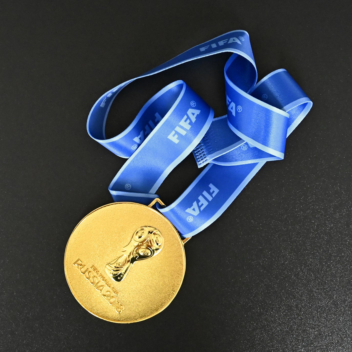 2018 World Cup France Champion Medal - Blue FIFA Printed Ribbon Floating Display, Premium Alloy Souvenir Collectible
