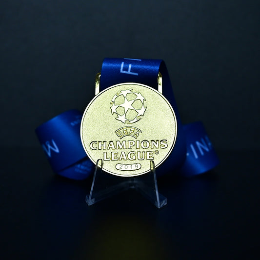 2019 UEFA Champions League Medal Front View, Liverpool Champion Gold Alloy Medal with UCL Logo, Madrid Wanda Metropolitano Stadium Final Collectible