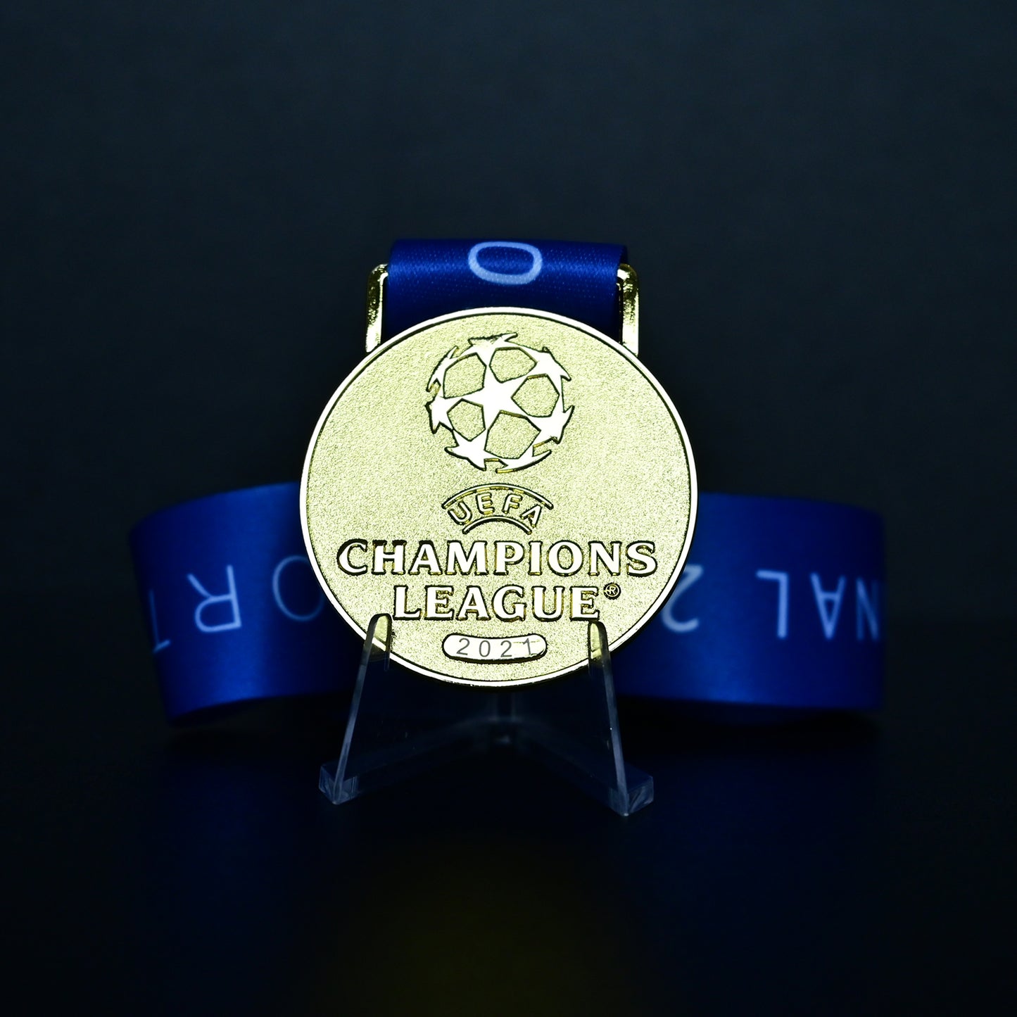2021 UEFA Champions League Medal Front View, Chelsea Champion Gold Alloy Medal with UCL Logo, Porto Dragão Stadium Final Collectible