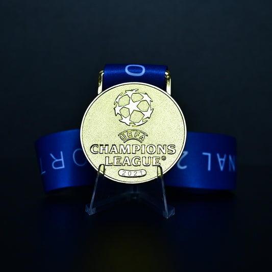 2021 UEFA Champions League Medal Front View, Chelsea Champion Gold Alloy Medal with UCL Logo, Porto Dragão Stadium Final Collectible