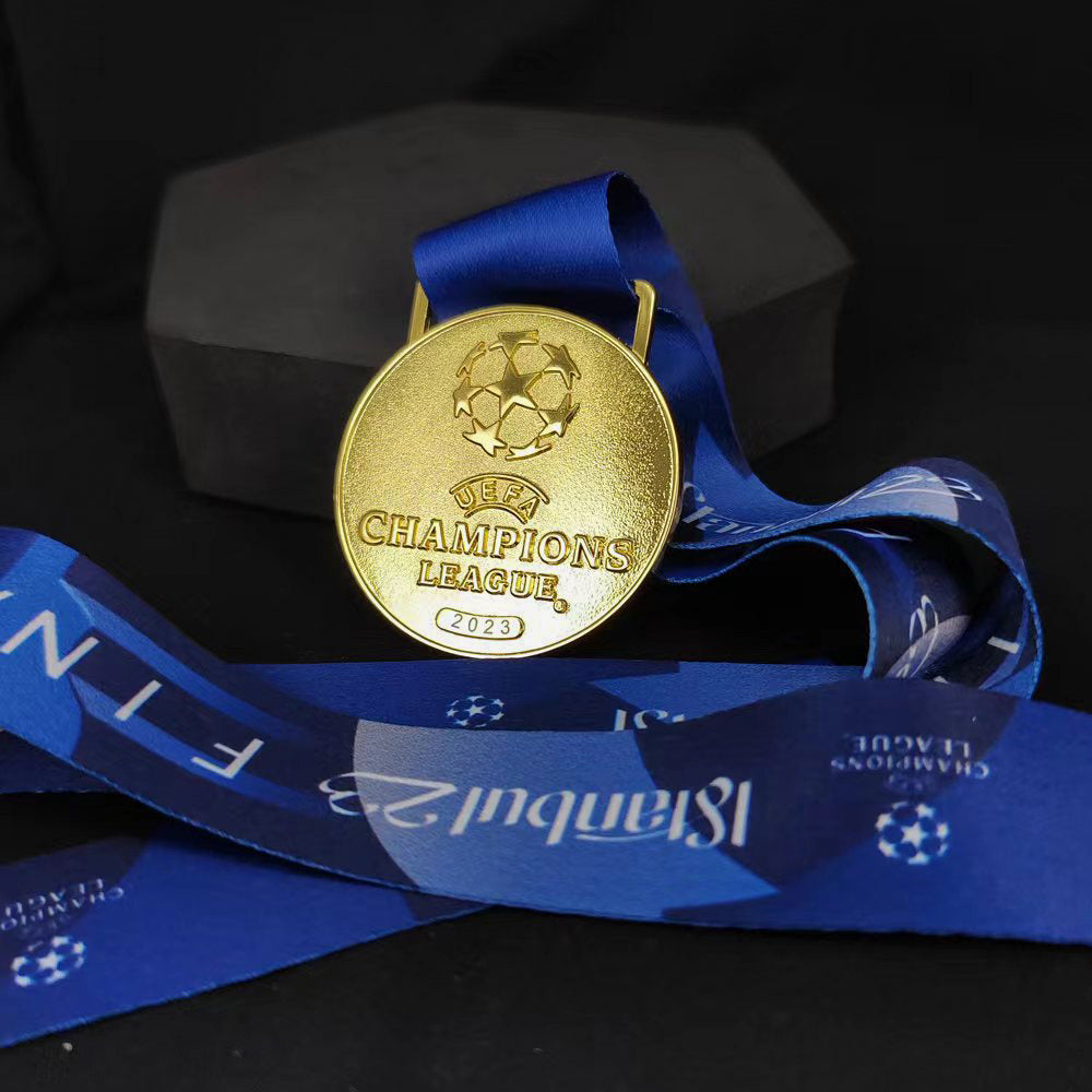 2023 UEFA Champions League Medal Front View, Manchester City Champion Gold Alloy Medal with UCL Logo, Istanbul Atatürk Olympic Stadium Final Collectible