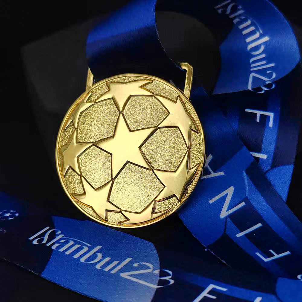 2023 UCL Medal Back Design, Manchester City Historic First Champions Title Commemorative, Bright Gold Football Fan Souvenir