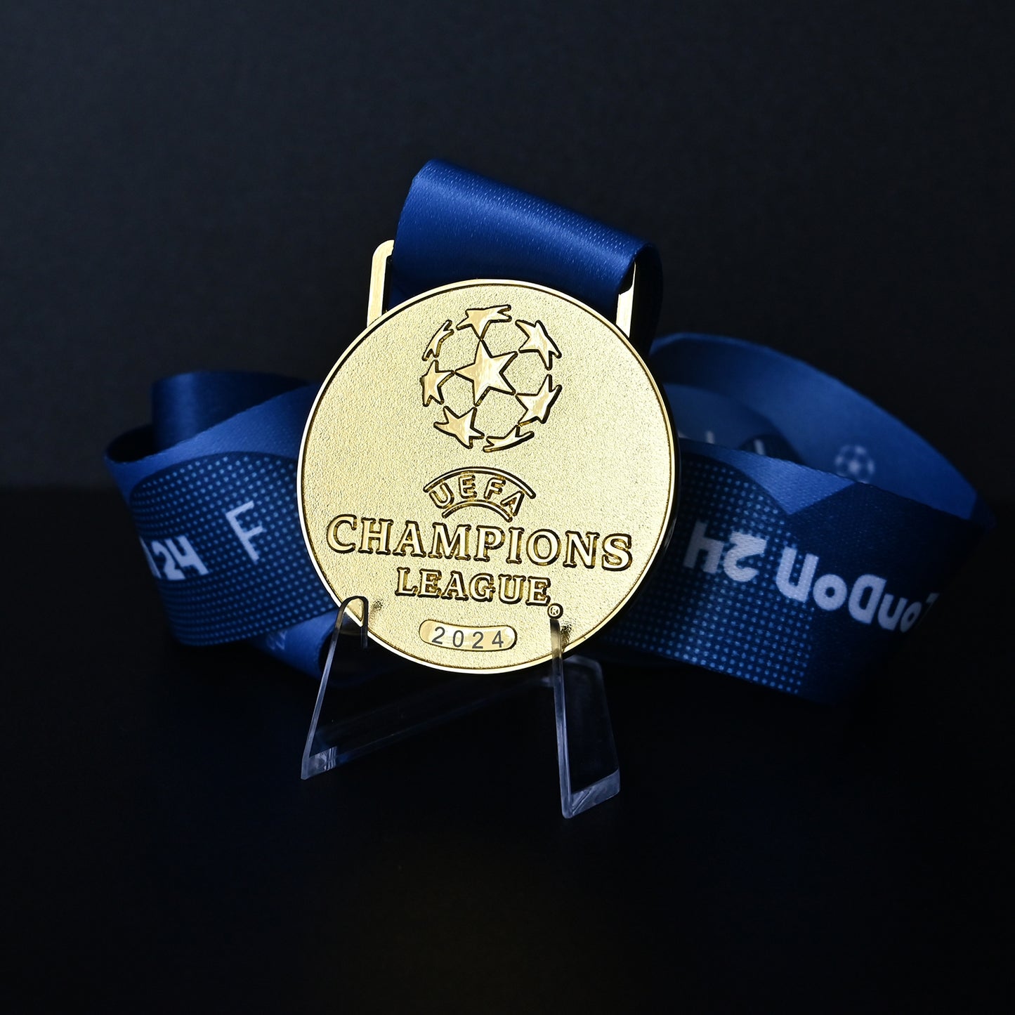 2024 UEFA Champions League Medal Front View, Real Madrid Champion Gold Alloy Medal with UCL Logo, London Wembley Final Collectible