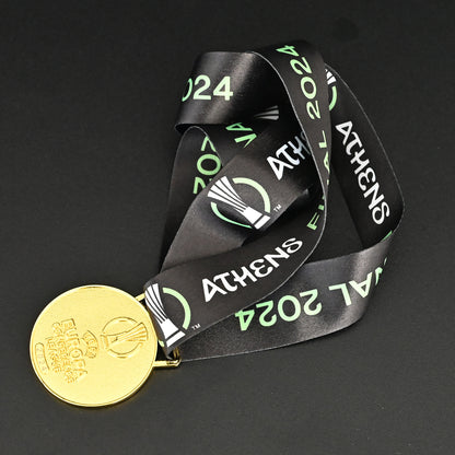 2024 UEFA Europa Conference League Medal Full Set, Olympiacos Champion Gold Medal with Tournament Ribbon, Athens Final Collectible Football Memorabilia, Clear Display Stand