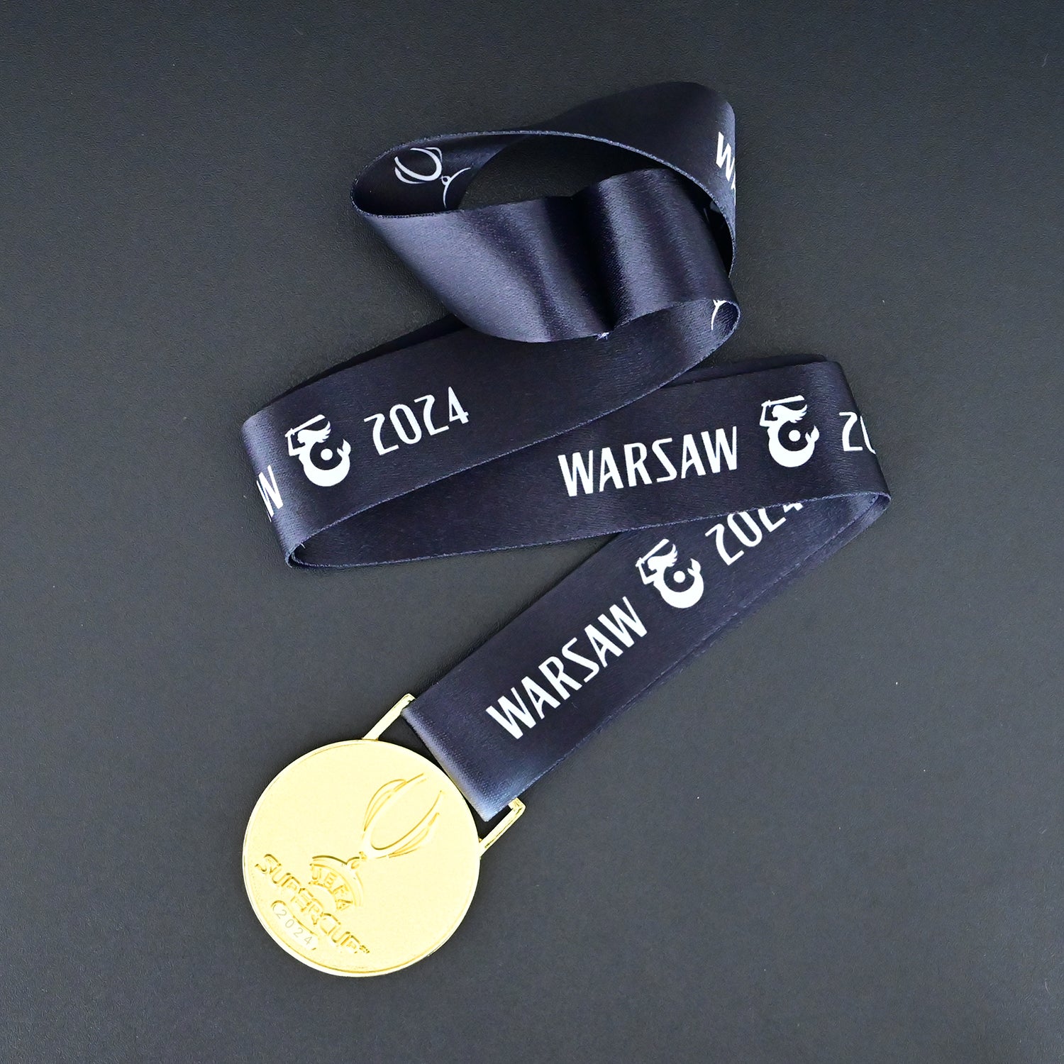2024 UEFA Super Cup Medal Full Set, Real Madrid Champion Gold Medal with Tournament Ribbon, Warsaw Final Collectible, Clear Display Stand