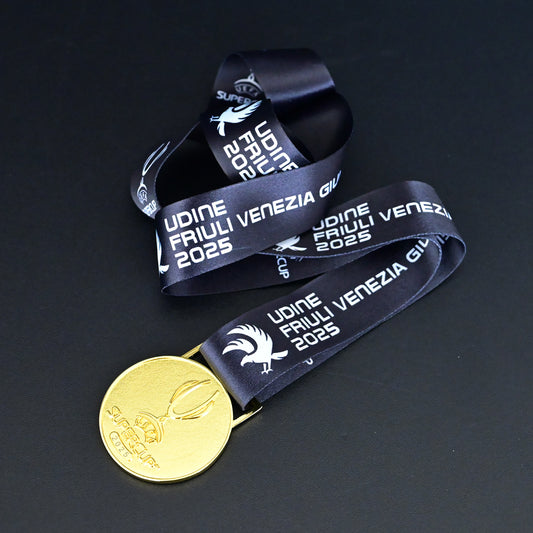 2025 UEFA Super Cup Medal Back View, Paris Saint-Germain Winner Medal Star Pattern, High-quality Gold Alloy Detail, Udine Final Commemorative Football Medal