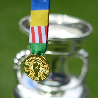 UEFA Euro 2024 medal, official Coupe Henri Delaunay trophy, Spain champion Berlin final, authentic tournament collectible